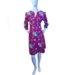Handmade Raspberry Floral Micro Corduroy Empire Waist Dress | Retro 70s | Size M